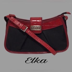 Vintage Elka Handbags, Inc. Crossbody Bag, Leather Trim and Strap